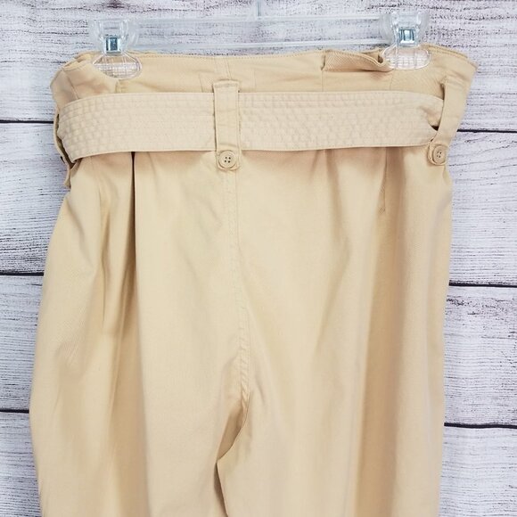 NEW TOPSHOP 12 Rory Paperbag Waist Utility Trousers Cuffed Crop Pants in Beige - Picture 10 of 13
